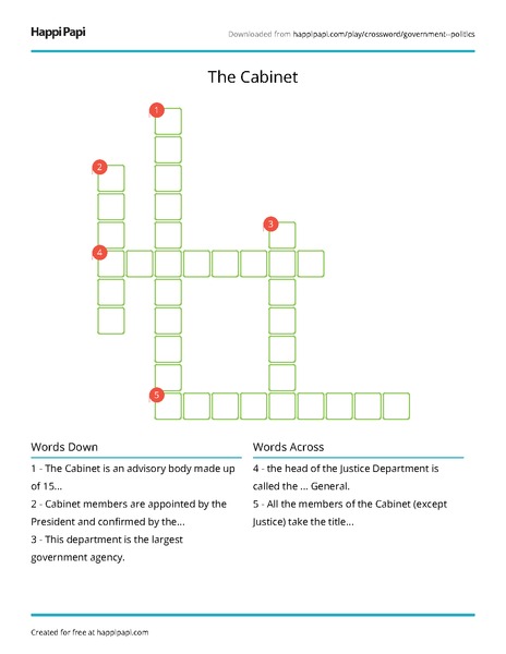 The Cabinet Free Crossword Puzzle Worksheets Happi Papi