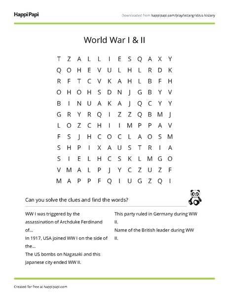 world war one word search